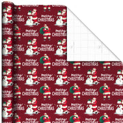 Hallmark Santa and Snowman  on Dark Red Jumbo Christmas Wrapping Paper Roll, 90 sq. ft.