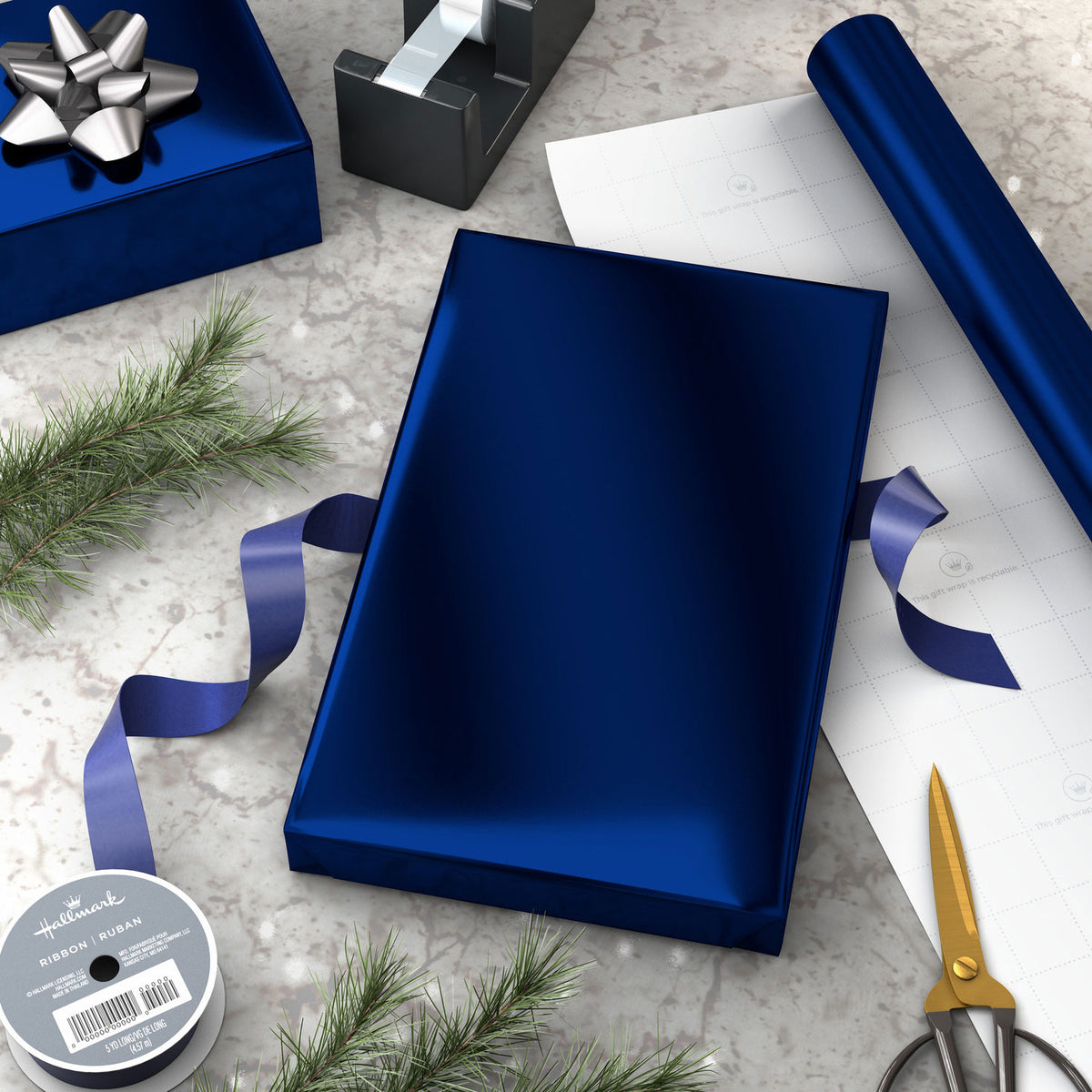 Hallmark Holographic Blue Foil Jumbo Holiday Wrapping Paper Roll, 54 sq. ft.