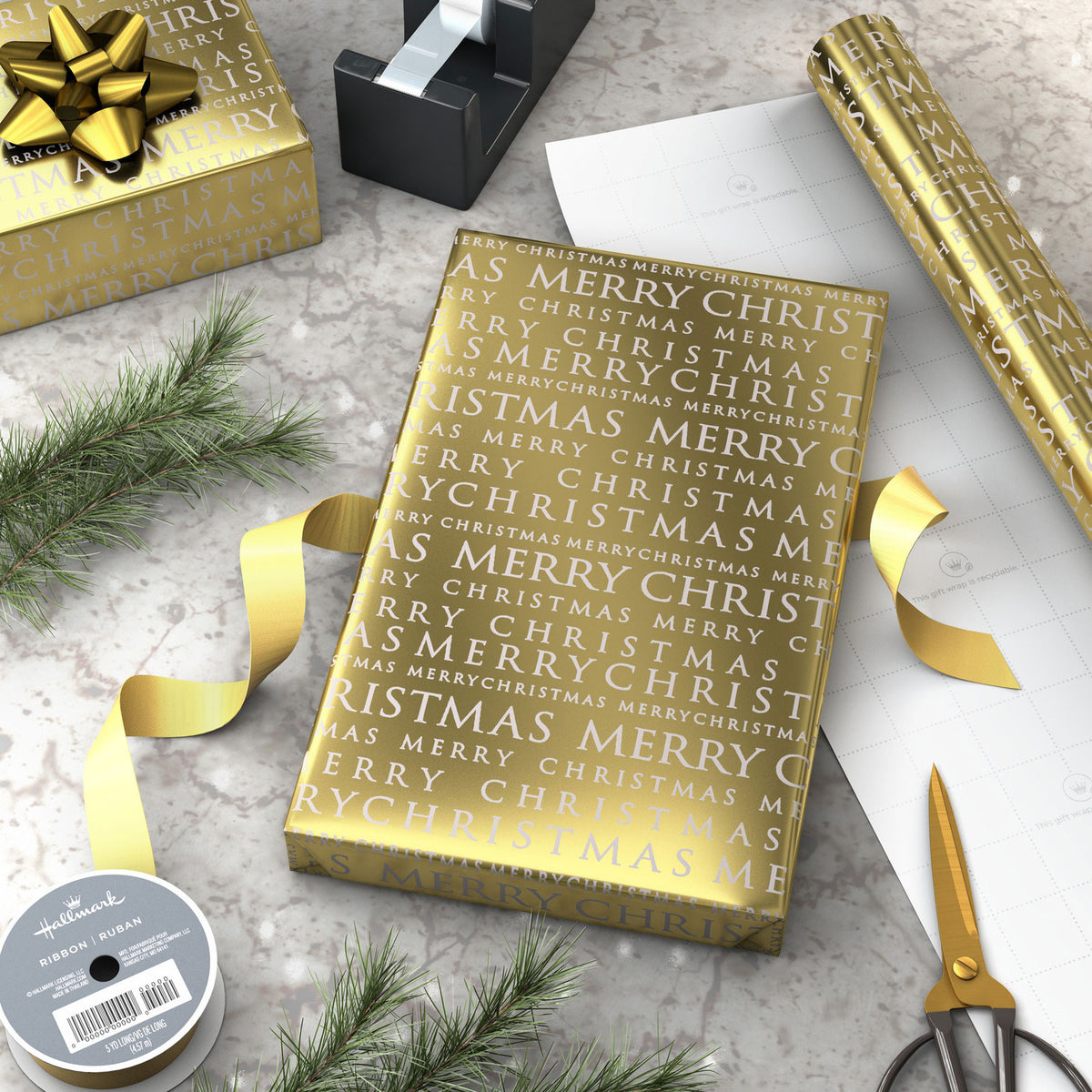 Hallmark Holographic Gold Foil Jumbo Christmas Wrapping Paper Roll, 54 sq. ft.
