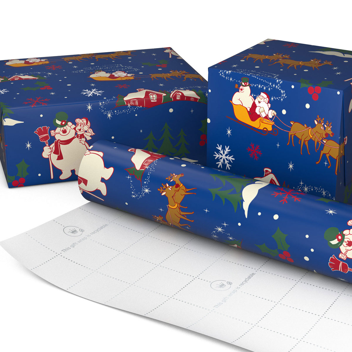 Hallmark Frosty the Snowman™ Santa on Blue Jumbo Christmas Wrapping Paper Roll, 70 sq. ft.
