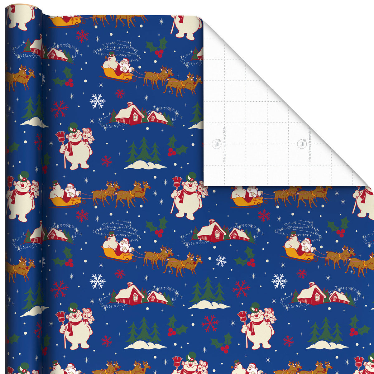 Hallmark Frosty the Snowman™ Santa on Blue Jumbo Christmas Wrapping Paper Roll, 70 sq. ft.
