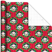 Hallmark Disney Mickey Mouse in Wreath on Red Jumbo Christmas Wrapping Paper Roll, 70 sq. ft.