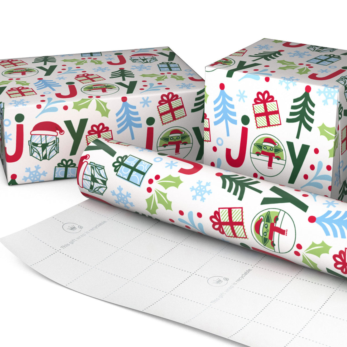 Hallmark Star Wars: The Mandalorian™ Grogu™ Joy on White Jumbo Christmas Wrapping Paper Roll, 70 sq. ft.