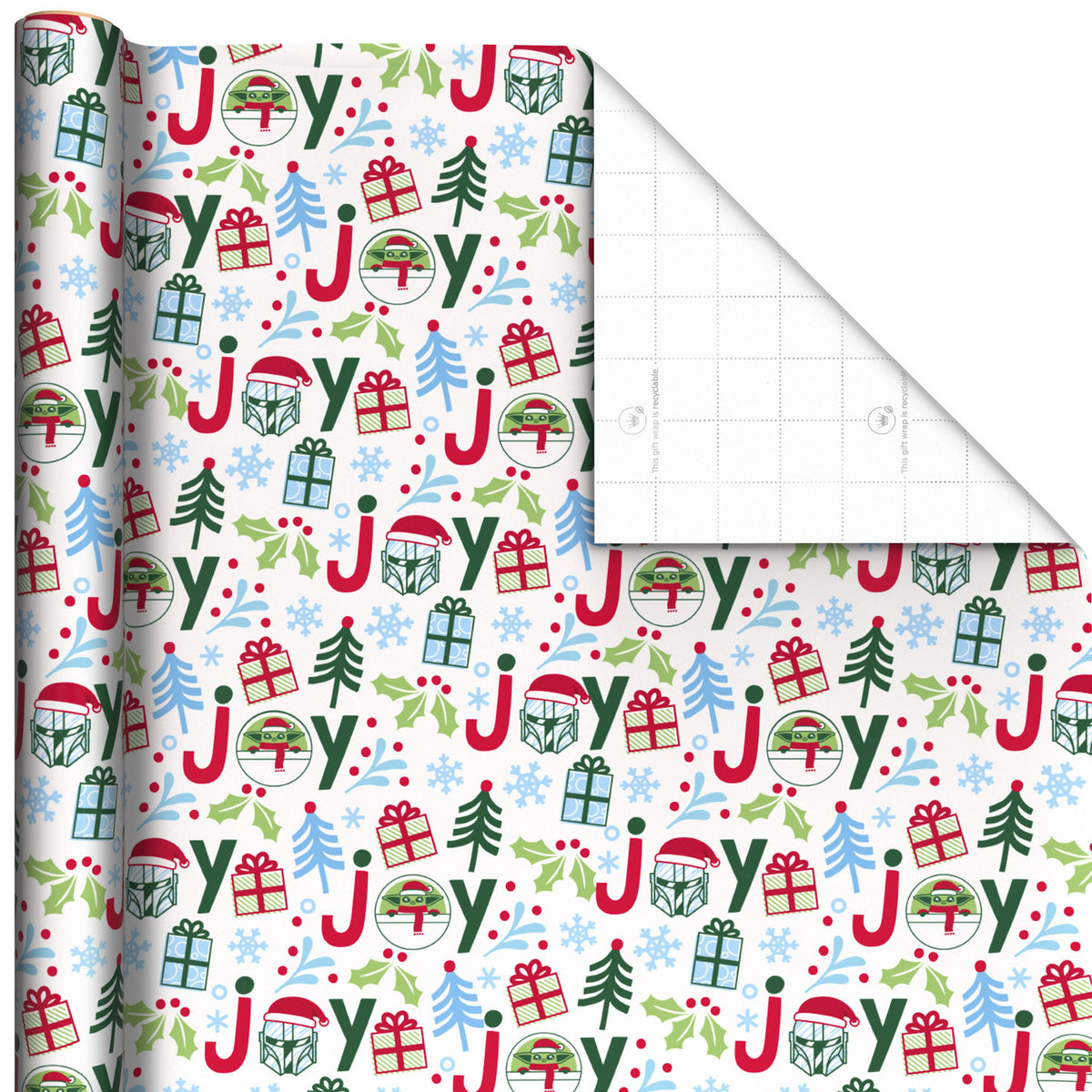 Hallmark Star Wars: The Mandalorian™ Grogu™ Joy on White Jumbo Christmas Wrapping Paper Roll, 70 sq. ft.
