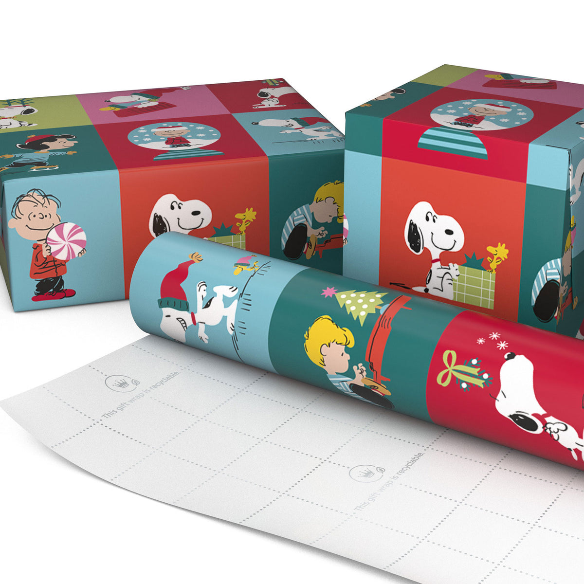 Hallmark Peanuts® Snoopy and Charlie Brown Grid Christmas Wrapping Paper Roll, 35 sq. ft.