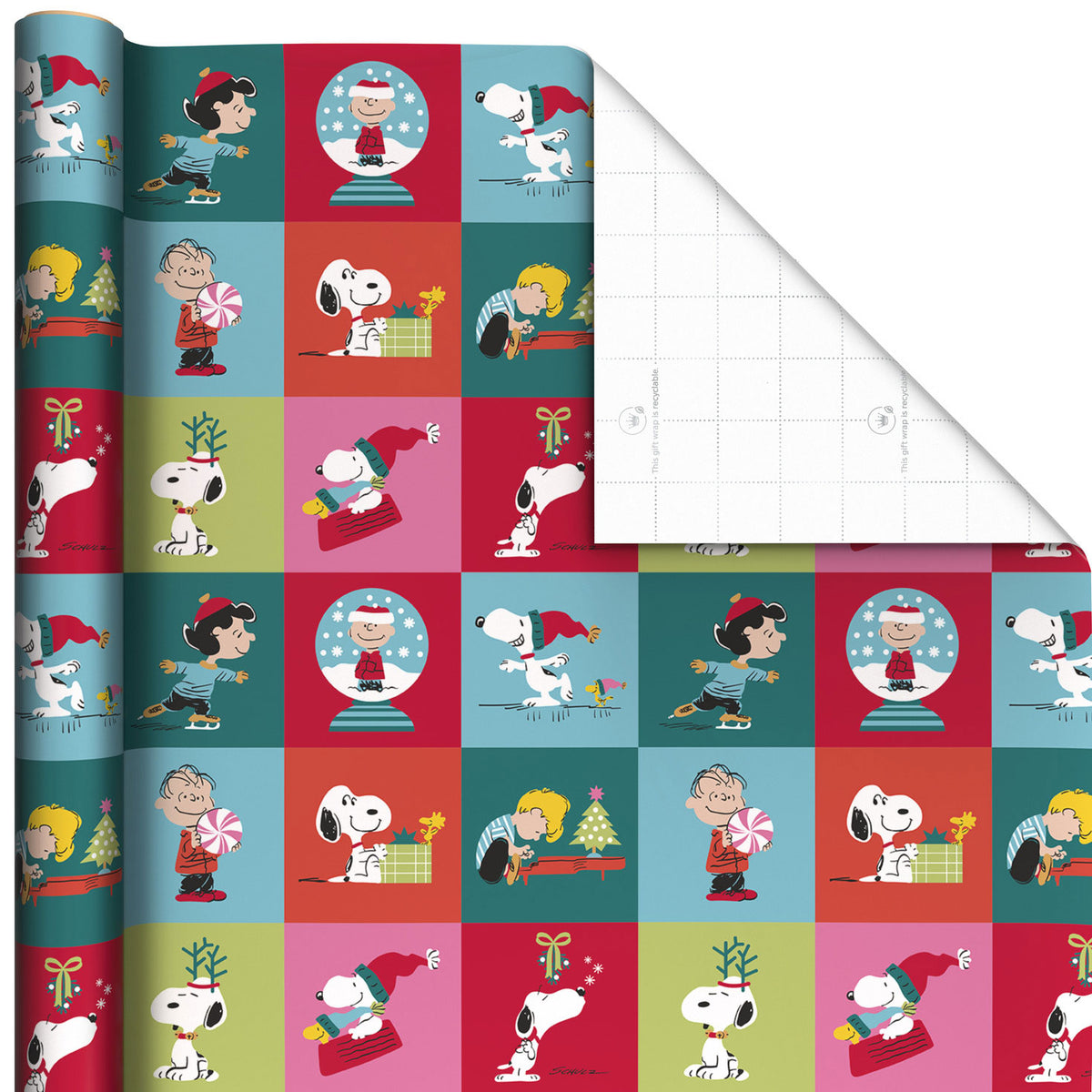 Hallmark Peanuts® Snoopy and Charlie Brown Grid Christmas Wrapping Paper Roll, 35 sq. ft.