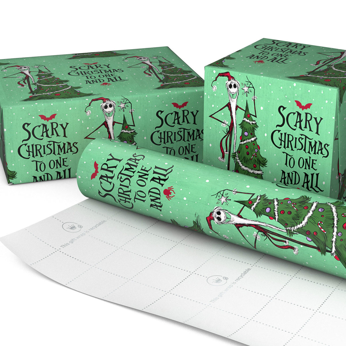 Hallmark Disney Tim Burton's The Nightmare Before Christmas Jack Skellington Santa, Green Christmas Wrapping Paper Roll, 35 sq. ft.