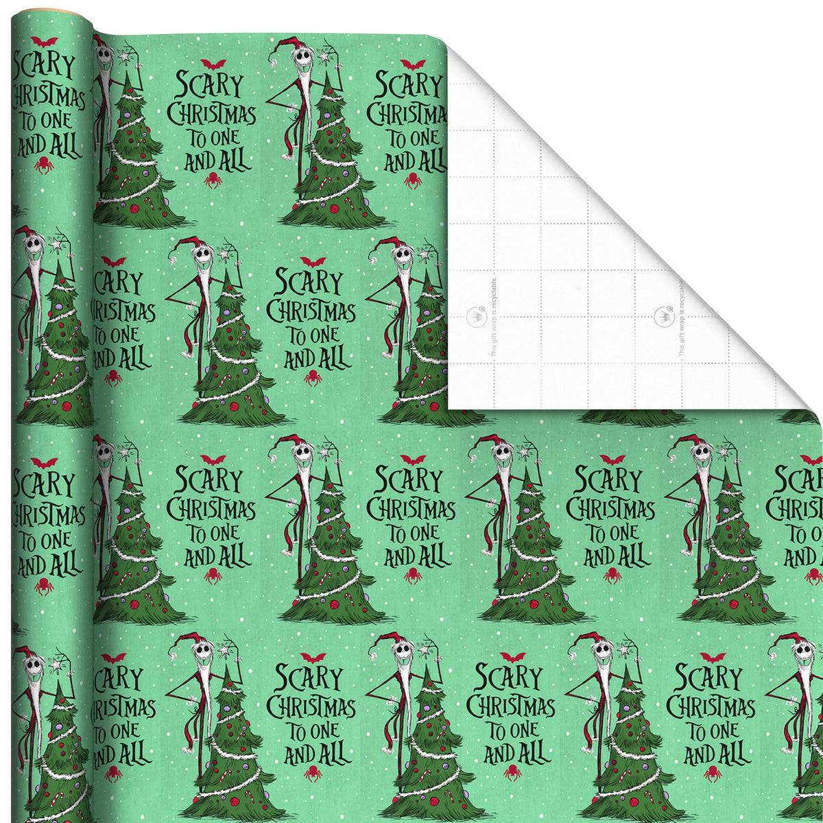 Hallmark Disney Tim Burton's The Nightmare Before Christmas Jack Skellington Santa, Green Christmas Wrapping Paper Roll, 35 sq. ft.