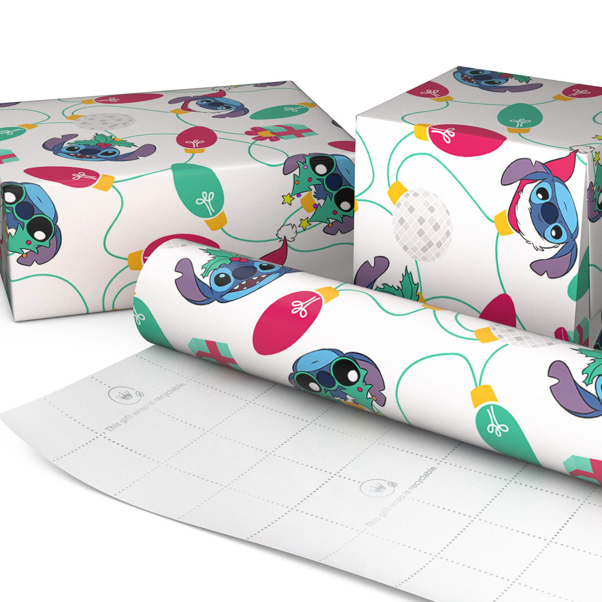 Hallmark Disney Stitch and Lights Christmas Wrapping Paper Roll, 35 sq. ft.