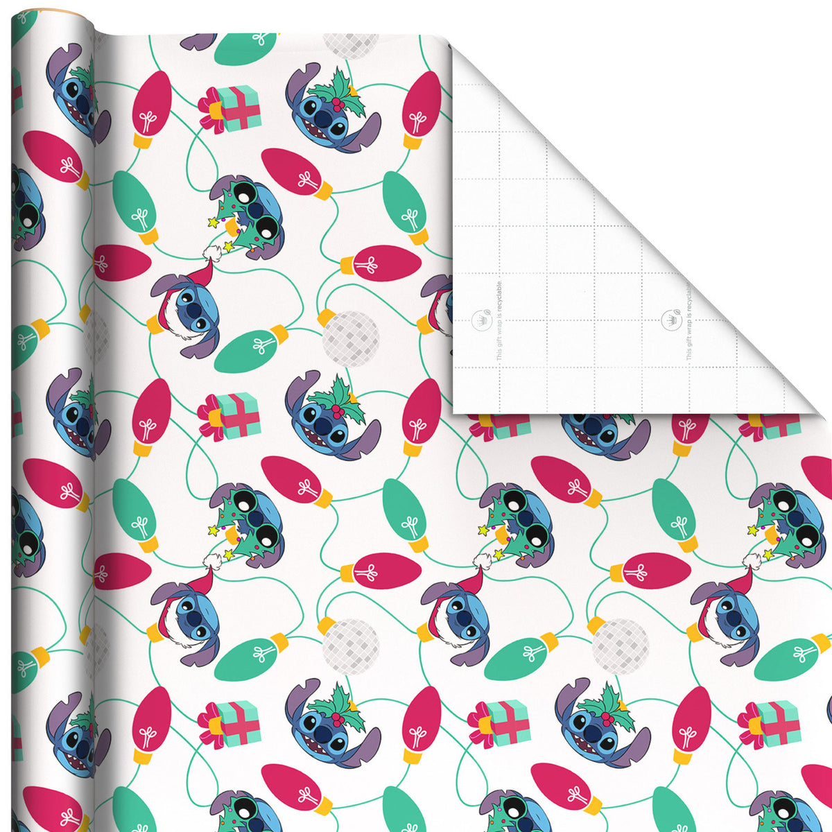 Hallmark Disney Stitch and Lights Christmas Wrapping Paper Roll, 35 sq. ft.