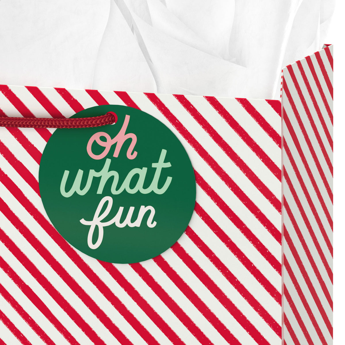 Hallmark 13'' Red and White Diagonal Stripes Large Christmas Gift Bag With Tissue Paper