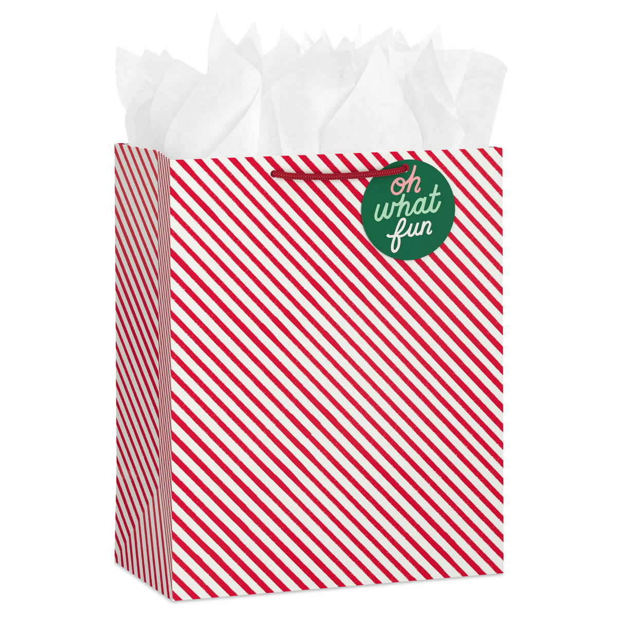 Hallmark 13'' Red and White Diagonal Stripes Large Christmas Gift Bag With Tissue Paper