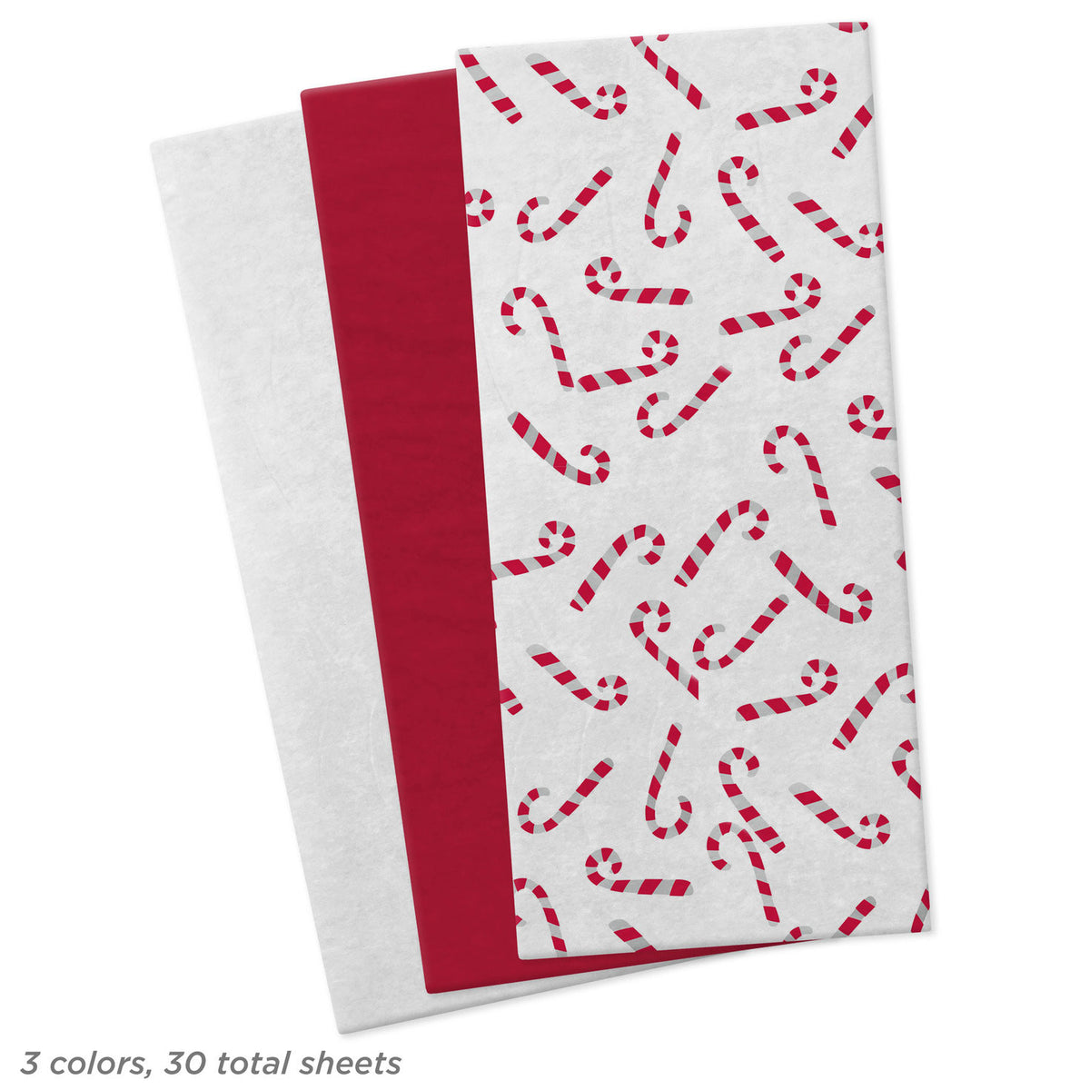 Hallmark Candy Canes/Red/White 3-Pack Assortment Christmas Tissue Paper, 30 sheets