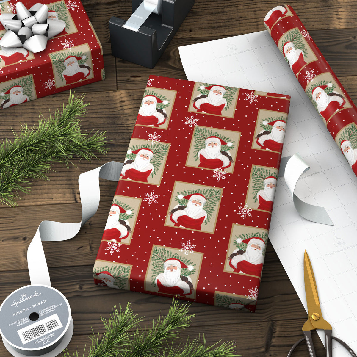 Hallmark Santa With Tree Christmas Wrapping Paper, 35 sq. ft.