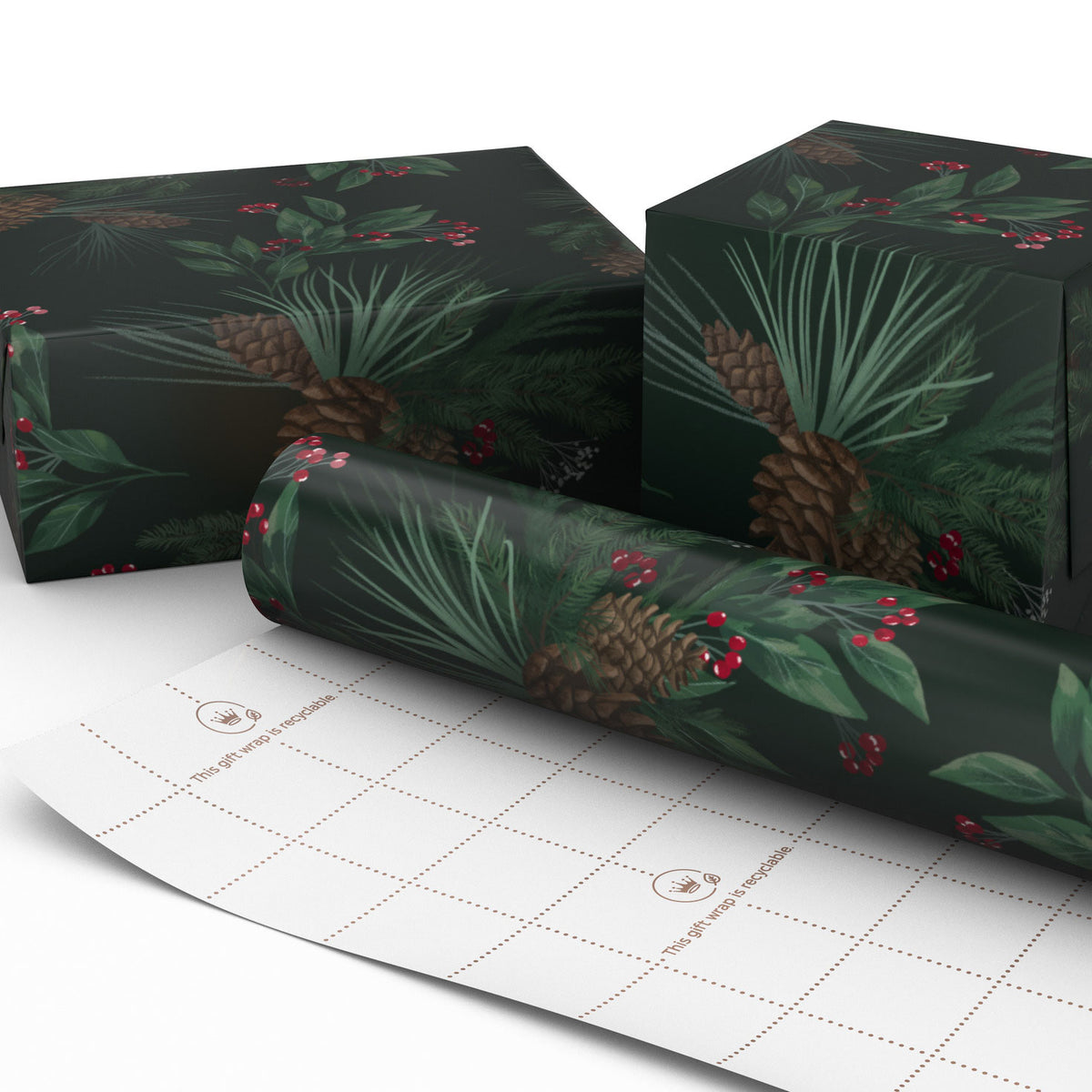 Hallmark Pine-Scented Holiday Boughs on Black Christmas Wrapping Paper Roll, 20 sq. ft.