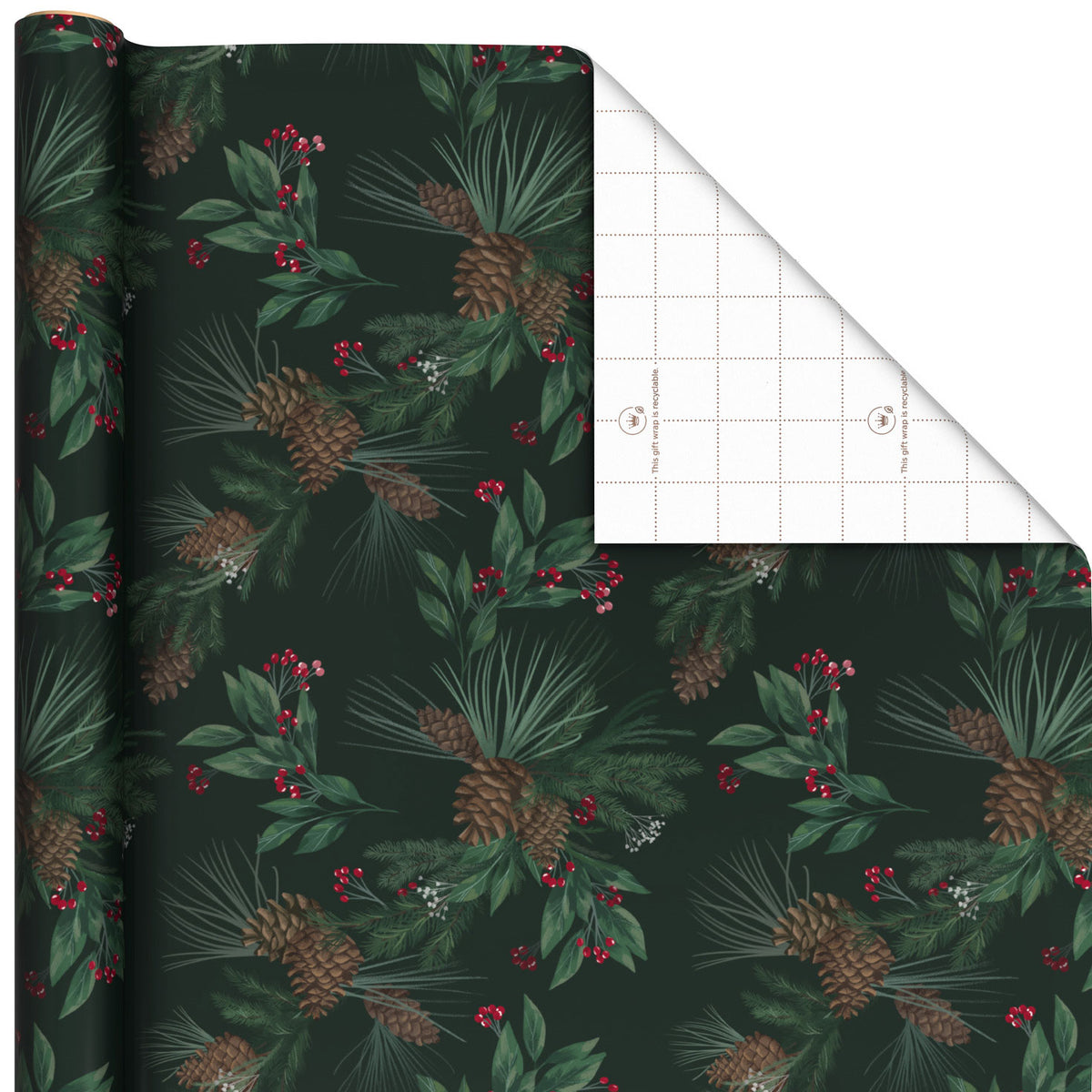 Hallmark Pine-Scented Holiday Boughs on Black Christmas Wrapping Paper Roll, 20 sq. ft.