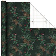 Hallmark Pine-Scented Holiday Boughs on Black Christmas Wrapping Paper Roll, 20 sq. ft.