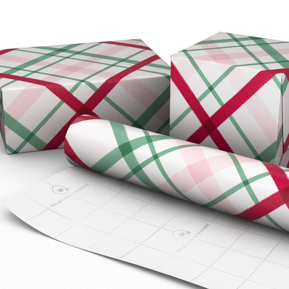 Hallmark Peppermint-Scented Playful Plaid on White Christmas Wrapping Paper Roll, 20 sq. ft.