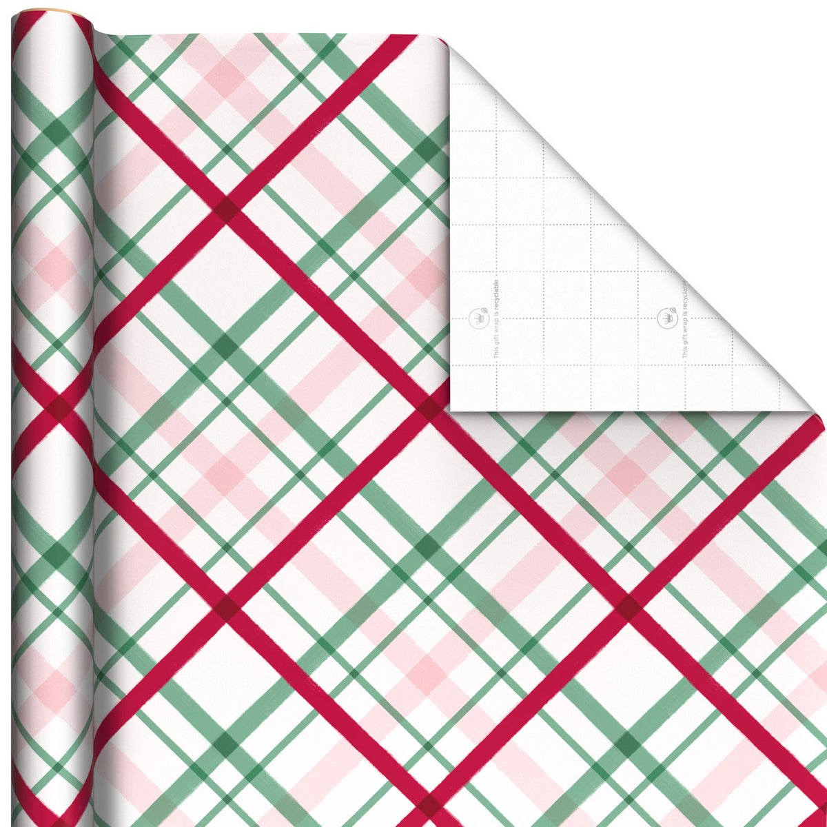 Hallmark Peppermint-Scented Playful Plaid on White Christmas Wrapping Paper Roll, 20 sq. ft.