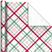 Hallmark Peppermint-Scented Playful Plaid on White Christmas Wrapping Paper Roll, 20 sq. ft.