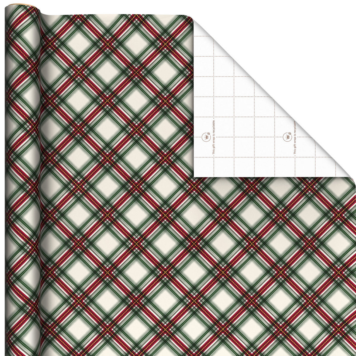 Hallmark Festive Red and Green Plaid Christmas Wrapping Paper Roll, 35 sq. ft.