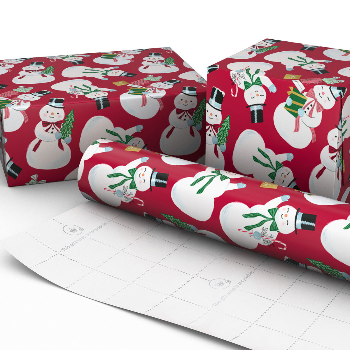 Hallmark Snowmen on Red Christmas Wrapping Paper Roll, 35 sq. ft.