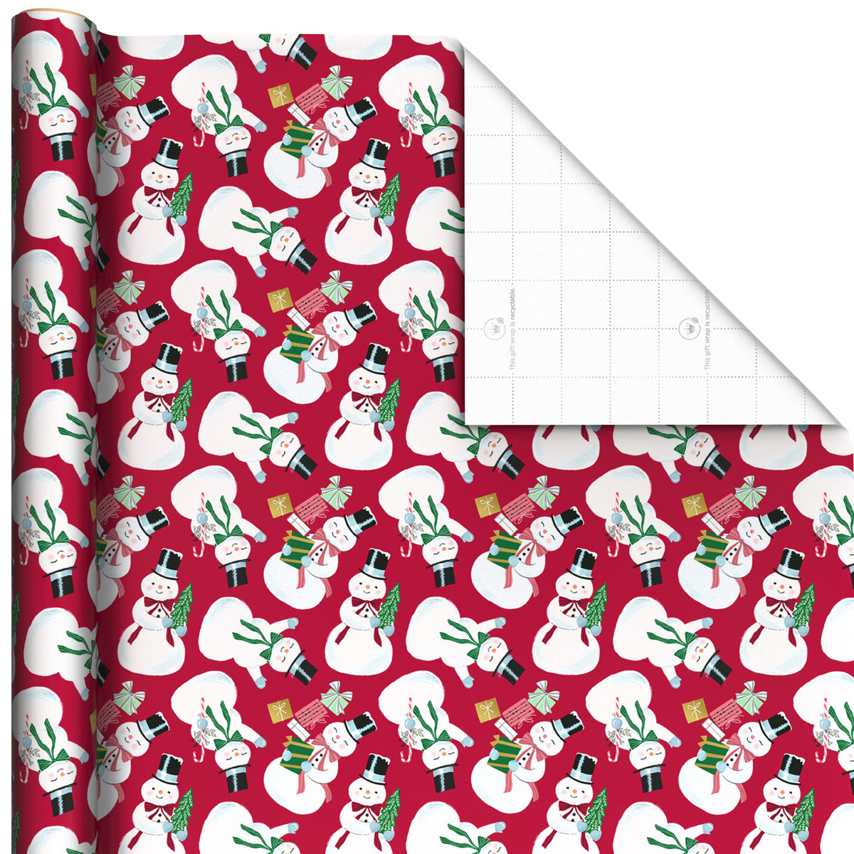 Hallmark Snowmen on Red Christmas Wrapping Paper Roll, 35 sq. ft.