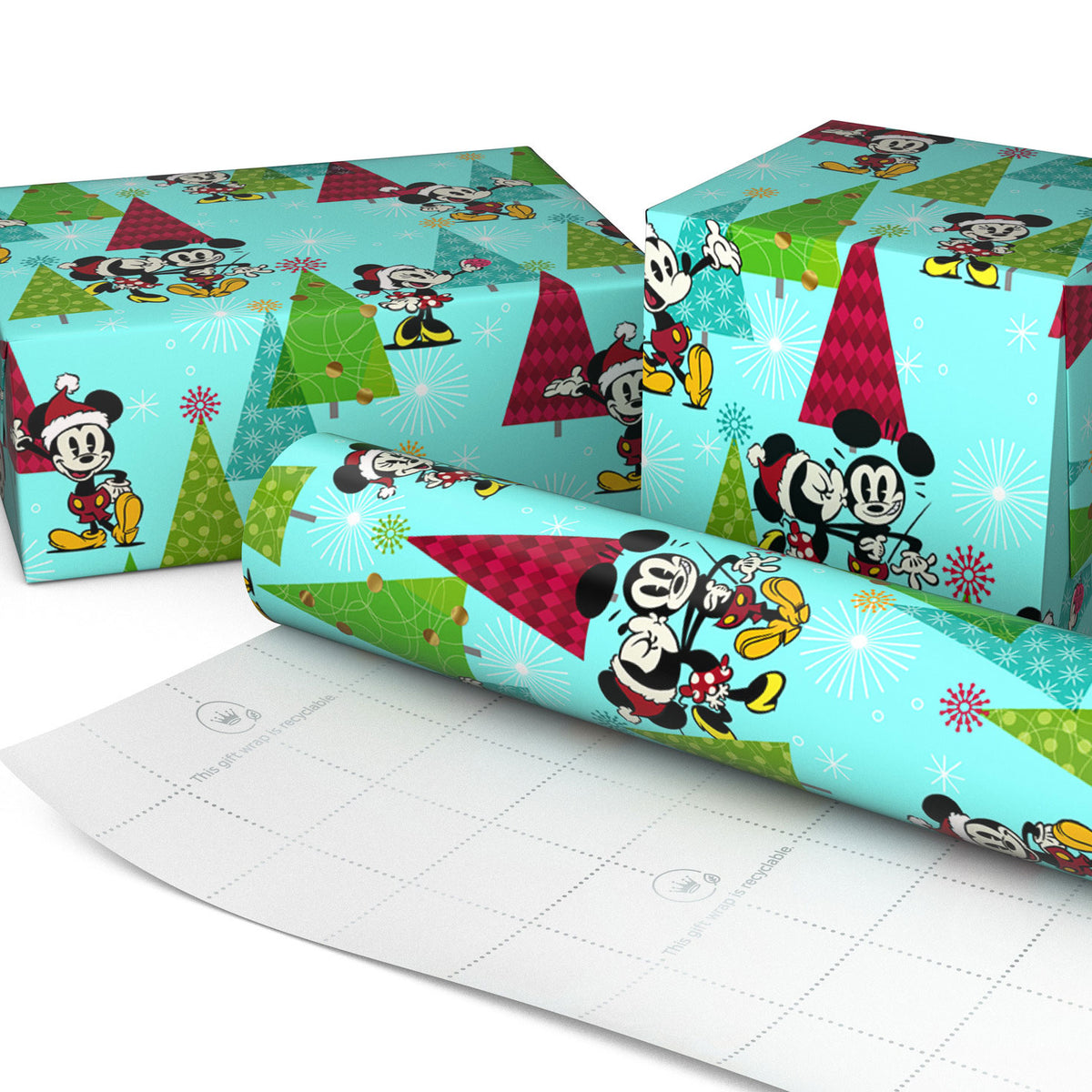 Hallmark Disney Vintage Mickey and Minnie on Blue Christmas Wrapping Paper Roll, 25 sq. ft.