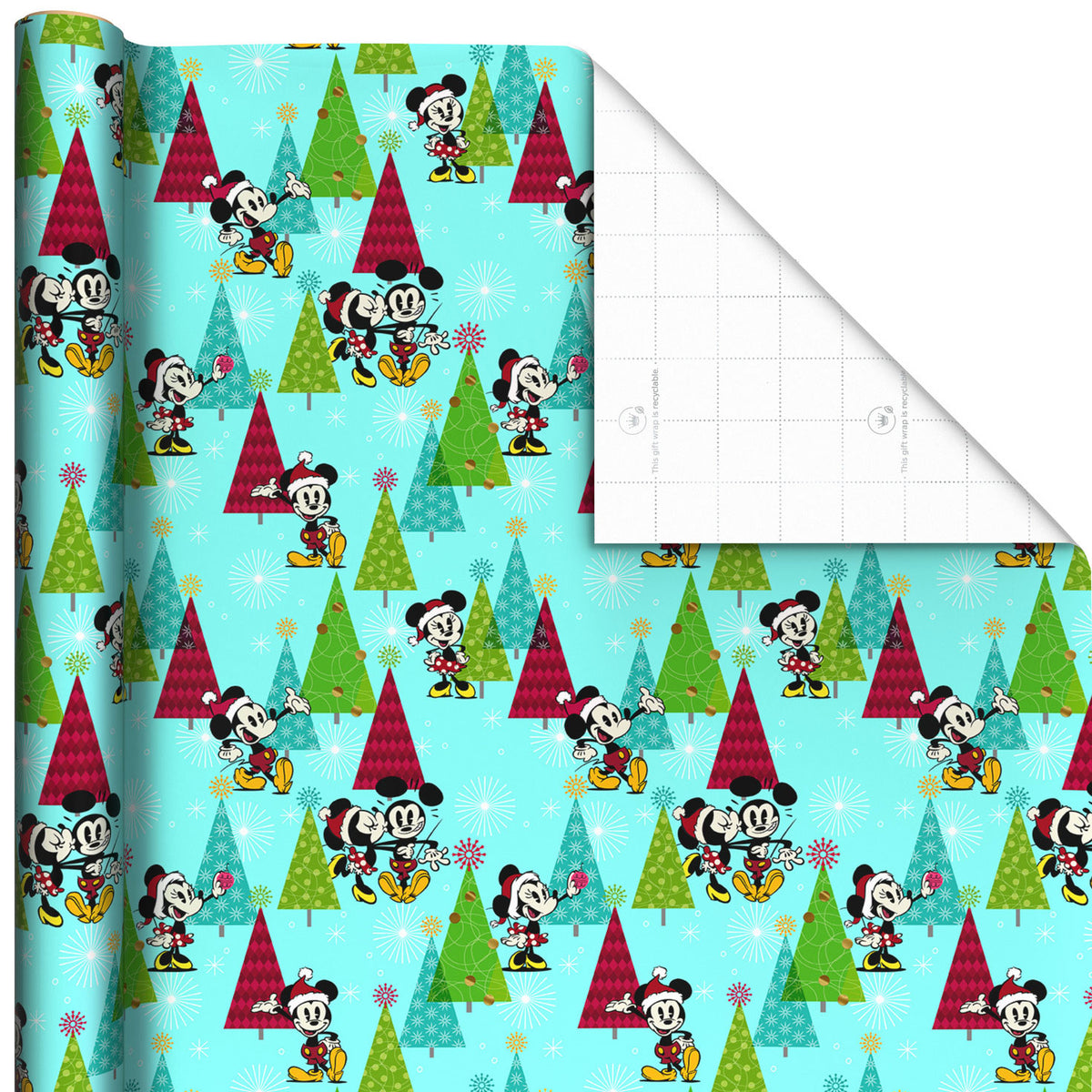 Hallmark Disney Vintage Mickey and Minnie on Blue Christmas Wrapping Paper Roll, 25 sq. ft.