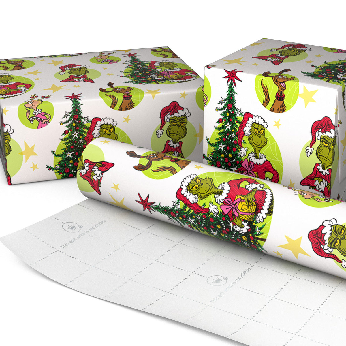 Hallmark Dr. Seuss's How the Grinch Stole Christmas!™ Grinch Vignettes on White Wrapping Paper Roll, 25 sq. ft.
