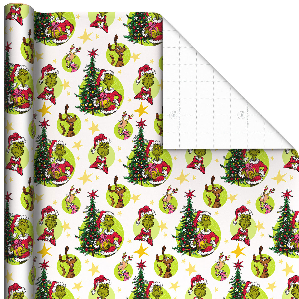 Hallmark Dr. Seuss's How the Grinch Stole Christmas!™ Grinch Vignettes on White Wrapping Paper Roll, 25 sq. ft.