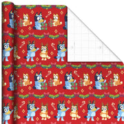Hallmark Bluey and Bingo on Red Christmas Wrapping Paper Roll, 25 sq. ft.