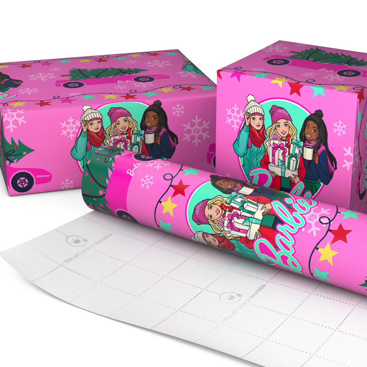 Hallmark Barbie™ and Friends on Pink Christmas Wrapping Paper Roll, 25 sq. ft.