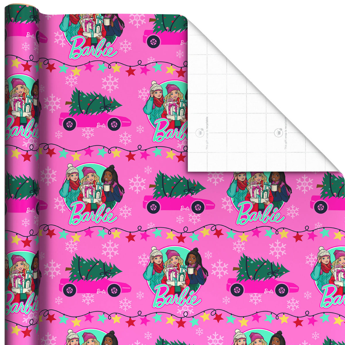 Hallmark Barbie™ and Friends on Pink Christmas Wrapping Paper Roll, 25 sq. ft.