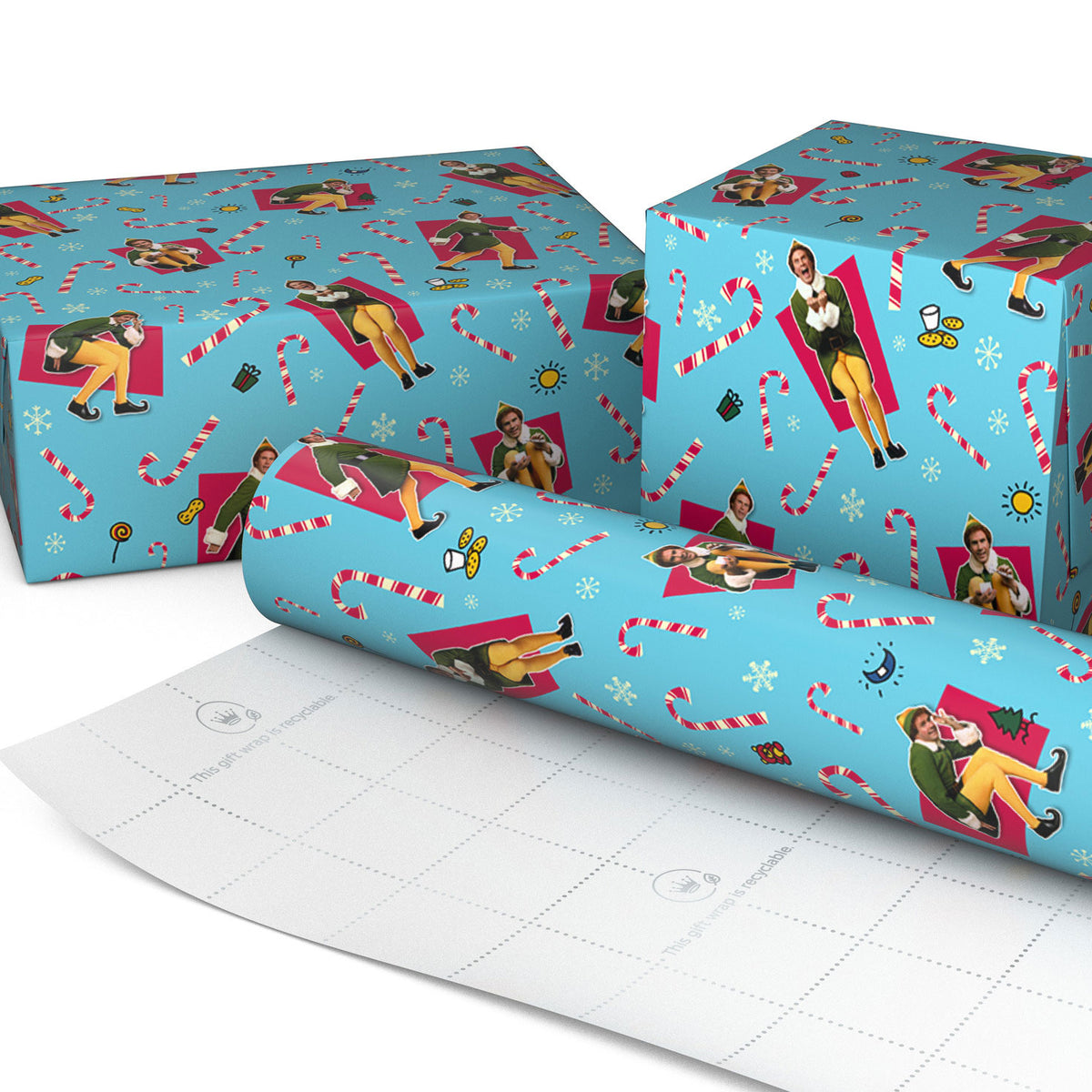 Hallmark Elf Buddy the Elf™ Poses on Blue Christmas Wrapping Paper Roll, 25 sq. ft.