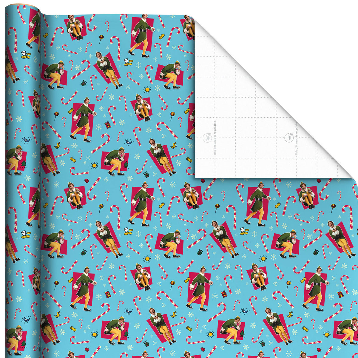 Hallmark Elf Buddy the Elf™ Poses on Blue Christmas Wrapping Paper Roll, 25 sq. ft.