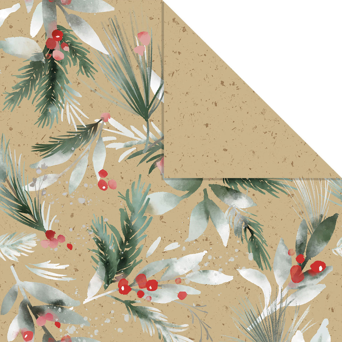 Hallmark Kraft Greenery/Brown Flecks Holiday Reversible Wrapping Paper Roll, 22.5 sq. ft.