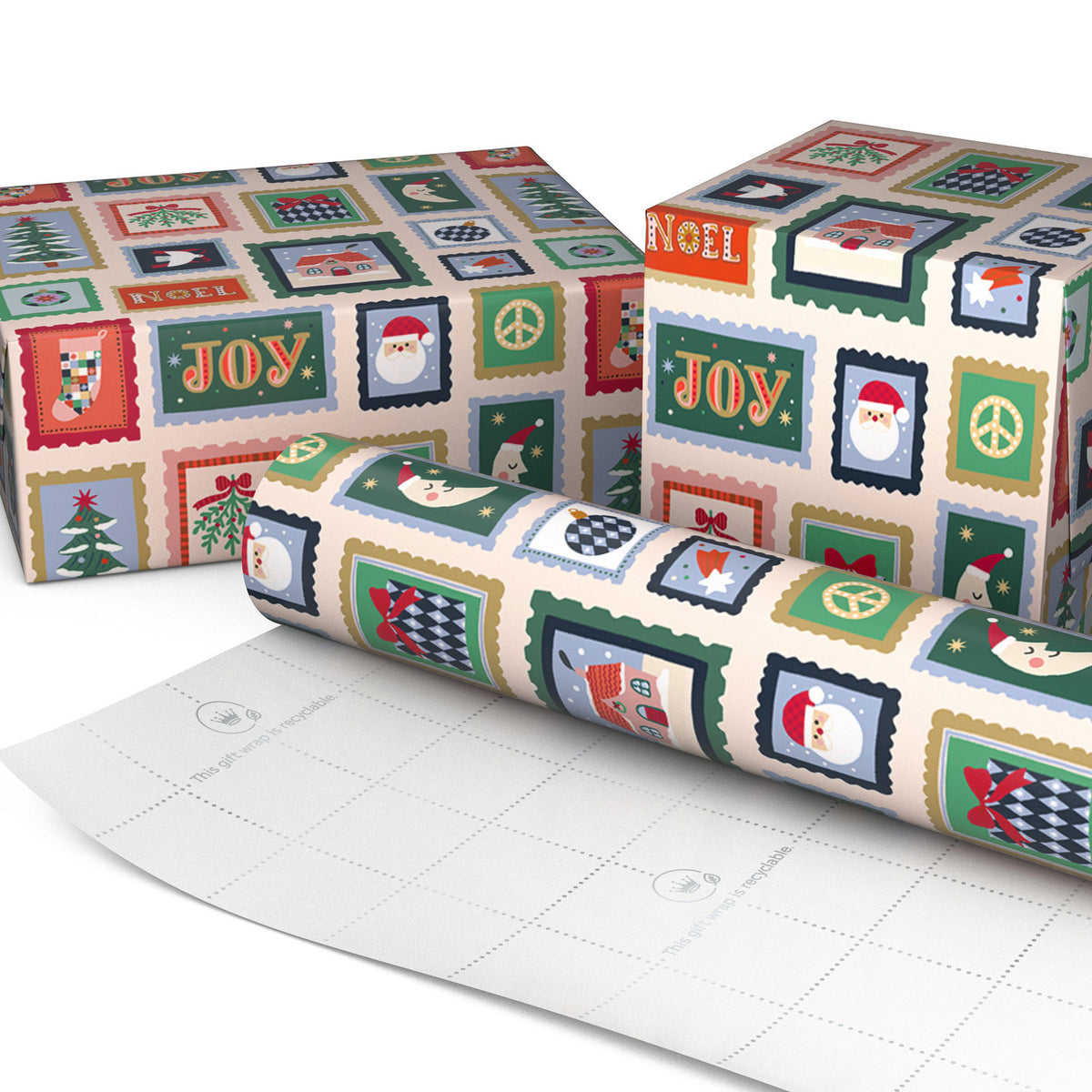Hallmark Winter Stamps Christmas Wrapping Paper Roll, 35 sq. ft.