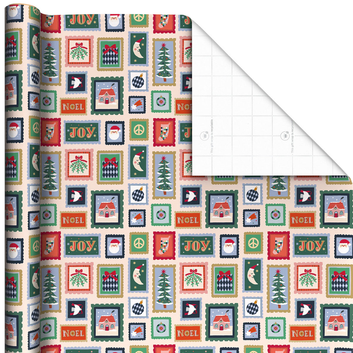 Hallmark Winter Stamps Christmas Wrapping Paper Roll, 35 sq. ft.