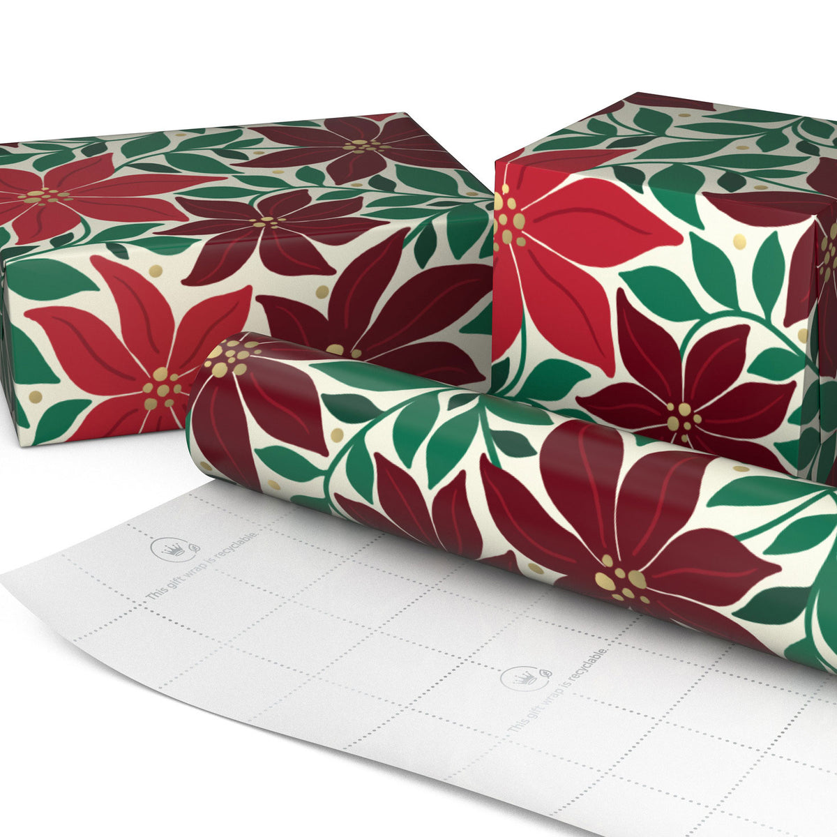 Hallmark Modern Poinsettias Christmas Wrapping Paper Roll, 35 sq. ft.