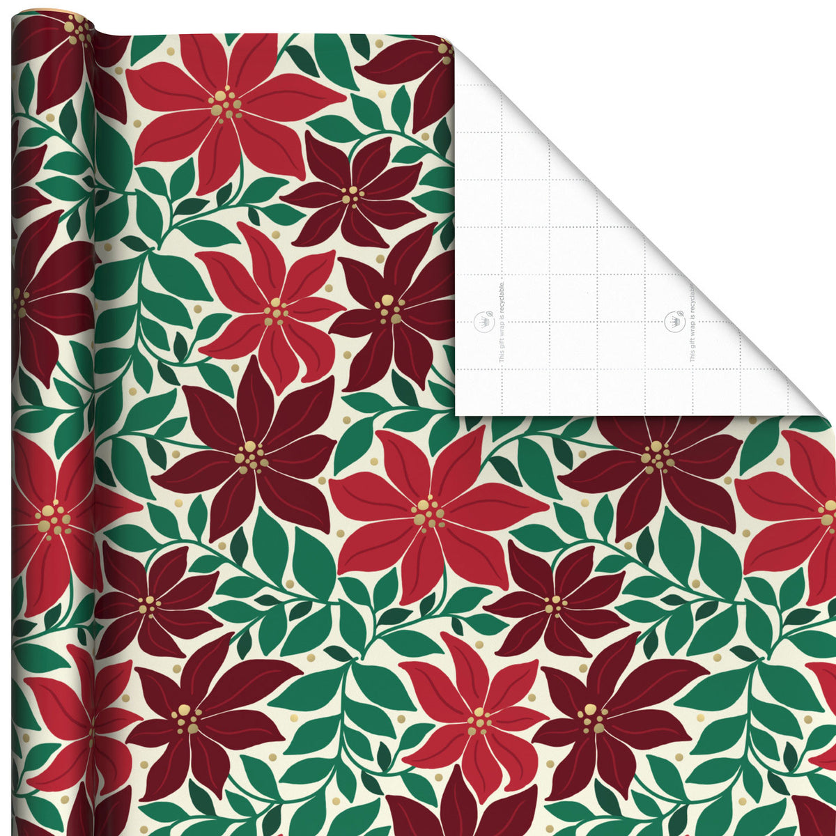 Hallmark Modern Poinsettias Christmas Wrapping Paper Roll, 35 sq. ft.