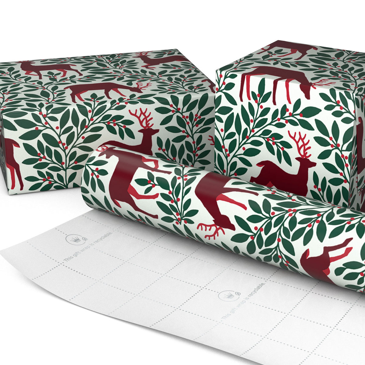Hallmark Red Deer and Green Foliage Christmas Wrapping Paper Roll, 35 sq. ft.
