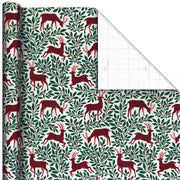 Hallmark Red Deer and Green Foliage Christmas Wrapping Paper Roll, 35 sq. ft.