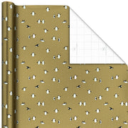 Hallmark Penguins on Gold Foil Christmas Wrapping Paper Roll, 25 sq. ft.