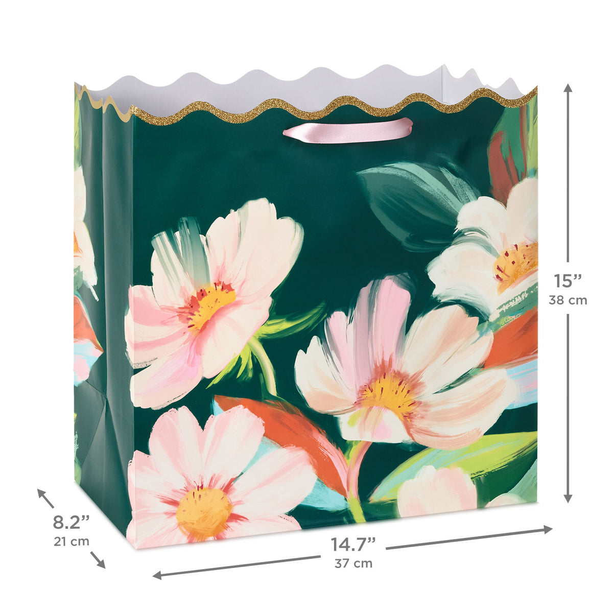 Hallmark 15'' Lacey Chabert Collection Painted Flowers on Green Extra-Deep Gift Bag