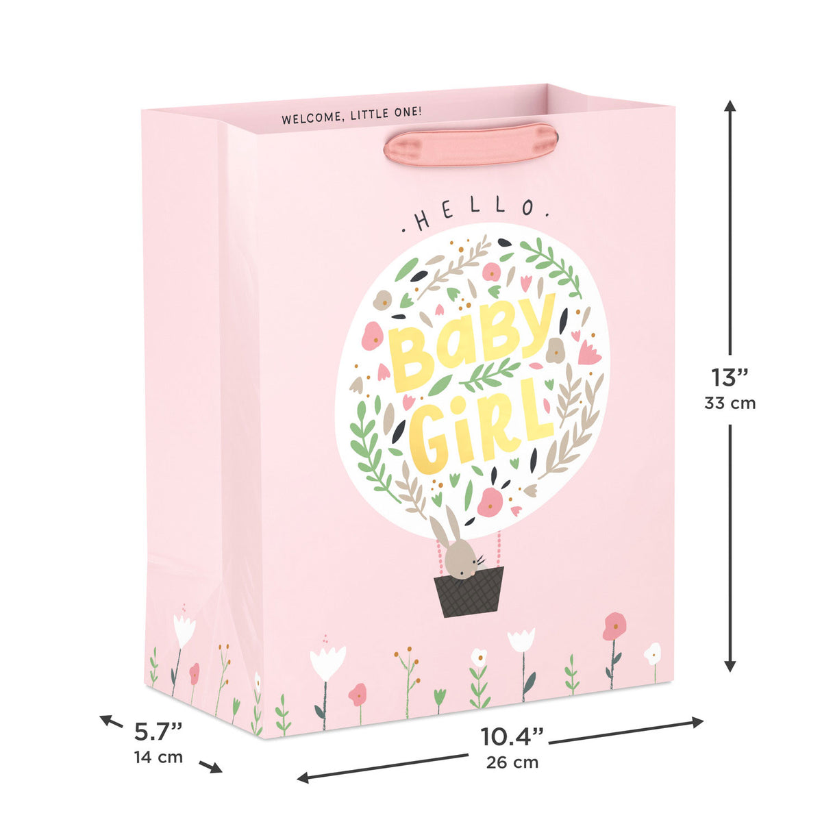 Hallmark 13'' Bunny in Hot Air Balloon Baby Girl Large Gift Bag