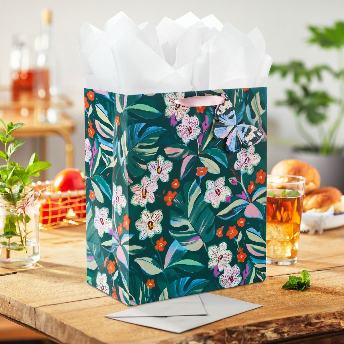 Hallmark 13'' Lacey Chabert Collection Green Floral Large Gift Bag
