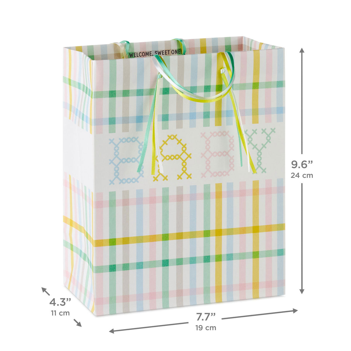 Hallmark 9.6'' Pastel Plaid Medium New Baby Gift Bag