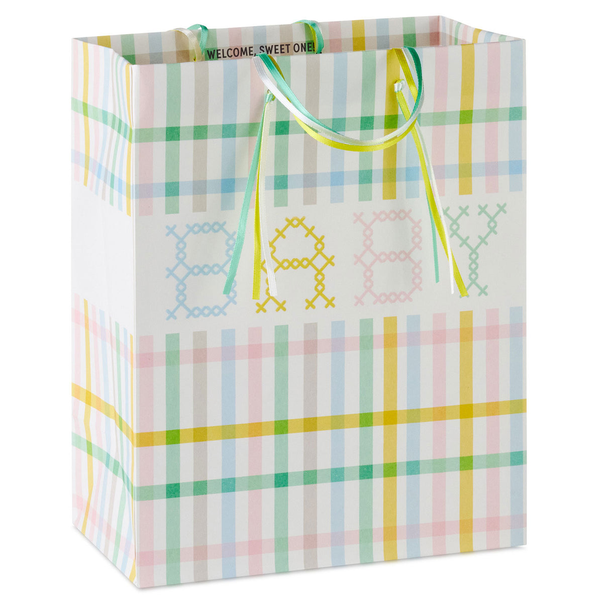 Hallmark 9.6'' Pastel Plaid Medium New Baby Gift Bag