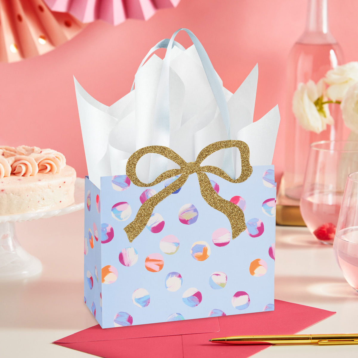 Hallmark 4.8'' Lacey Chabert Collection Painted Dots on Periwinkle Small Gift Bag